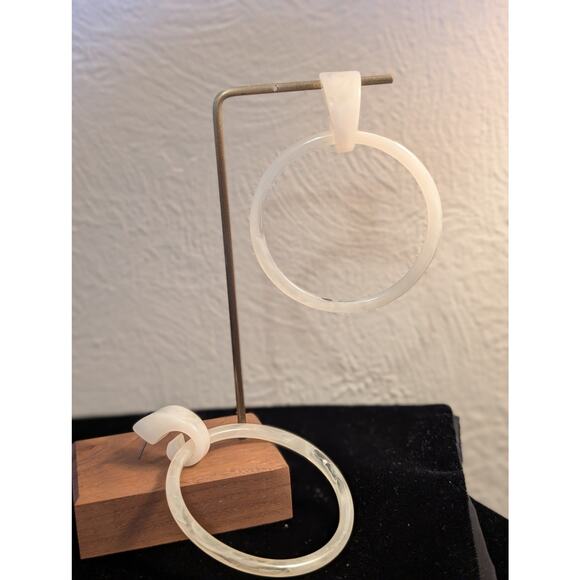 Extra Large Cream Acrylic DoorKnocker Loopy Pierced Earrings - Picture 6 of 6